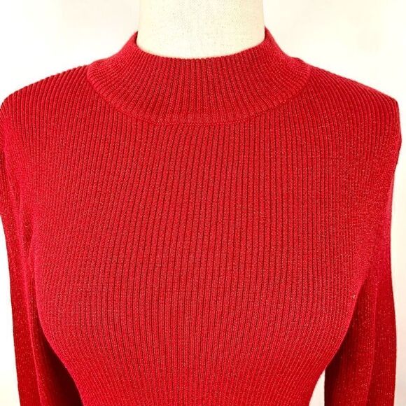 Free People Red Knit Sweater Belted Mini Dress Long Sleeve - Picture 6 of 14